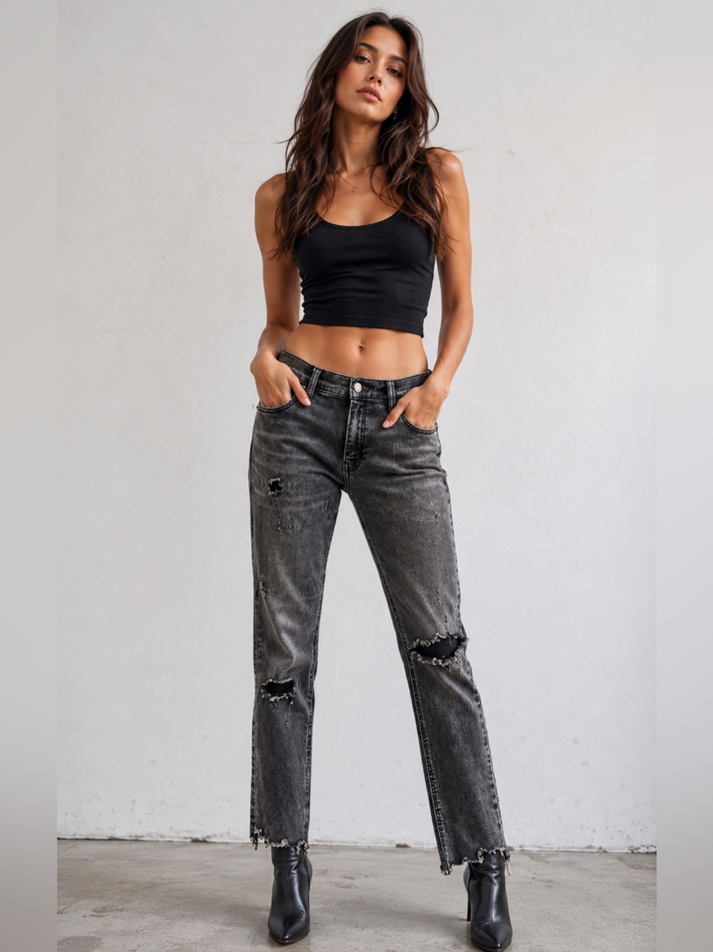 Free People Washed Black Straight Leg Jeans